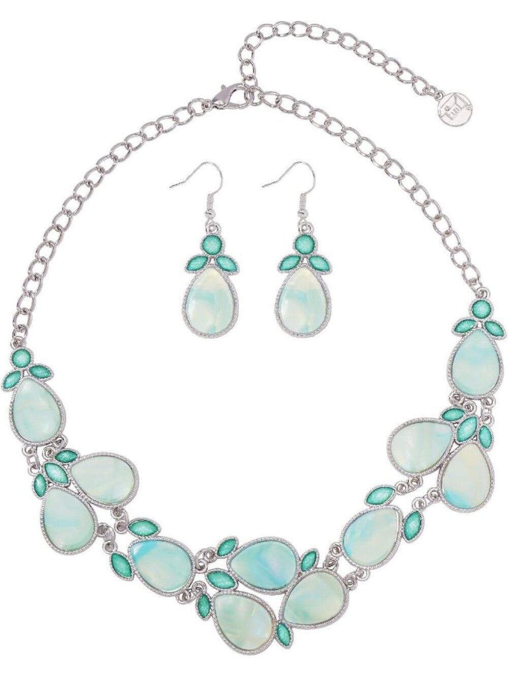 Women's Dreamy Blue Water Drop Collar Necklace Earrings Set Statement Jewelry